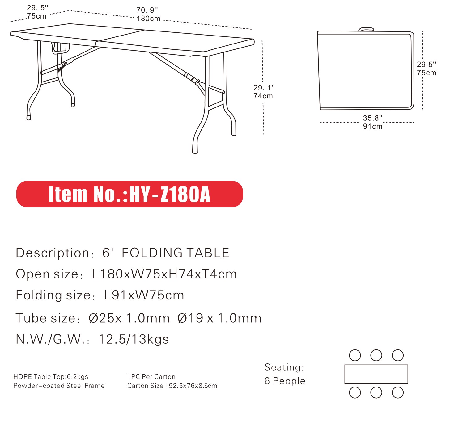 6ft Folding Plastic Table