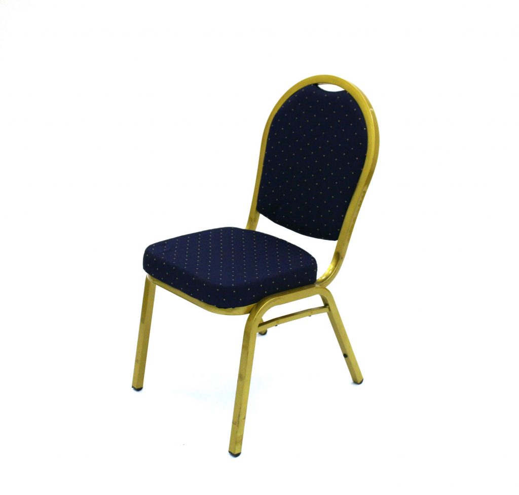 Ex Hire Blue Banquet Chair - Gold Frame - BE Furniture Sales