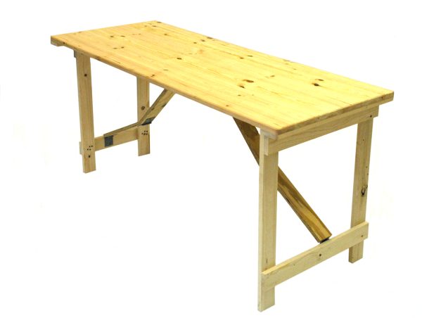 Very sturdy 5' x 2' tongue and groove trestle table with wooden folding legs. - BE Event Hire