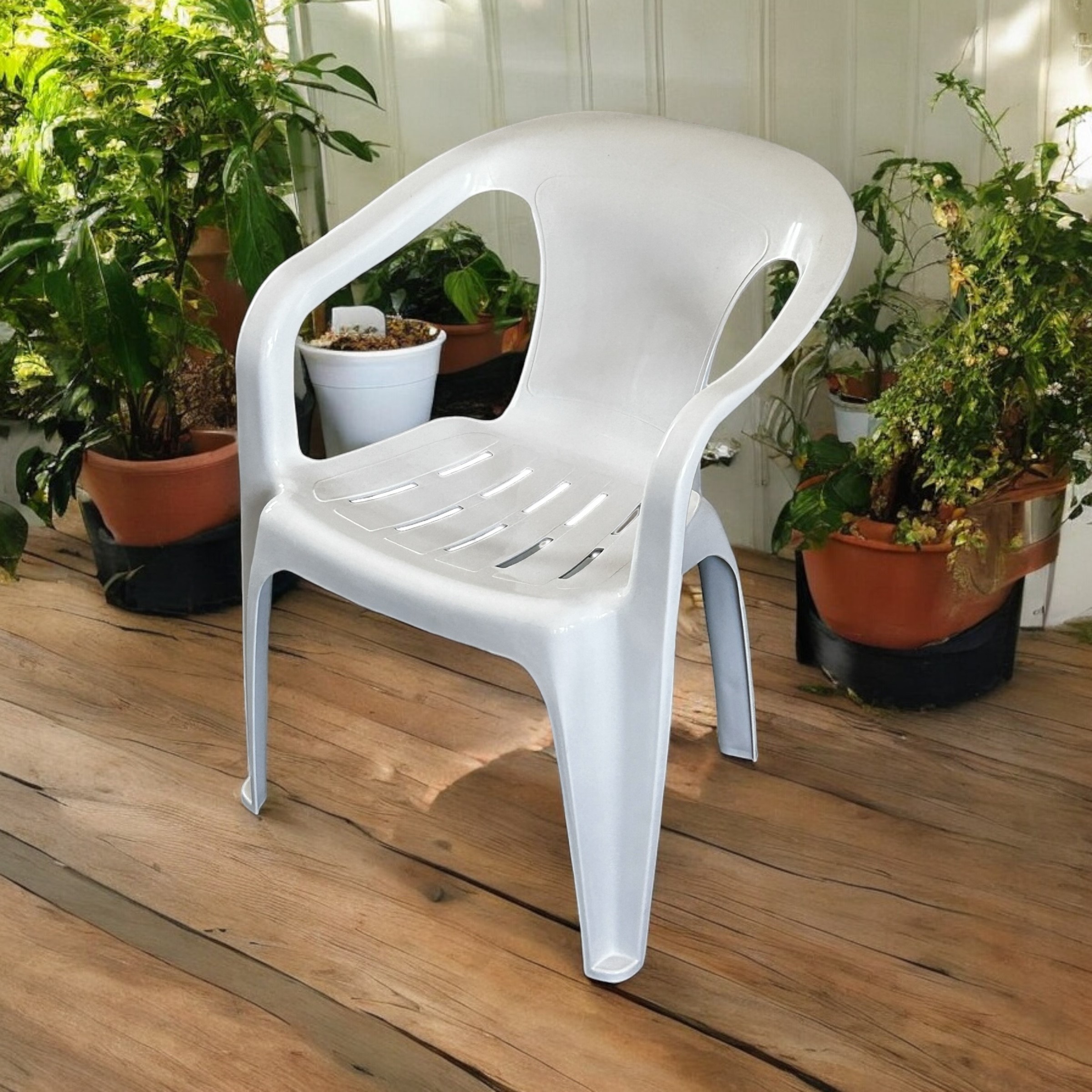 White Slatted Patio Outdoor Chair