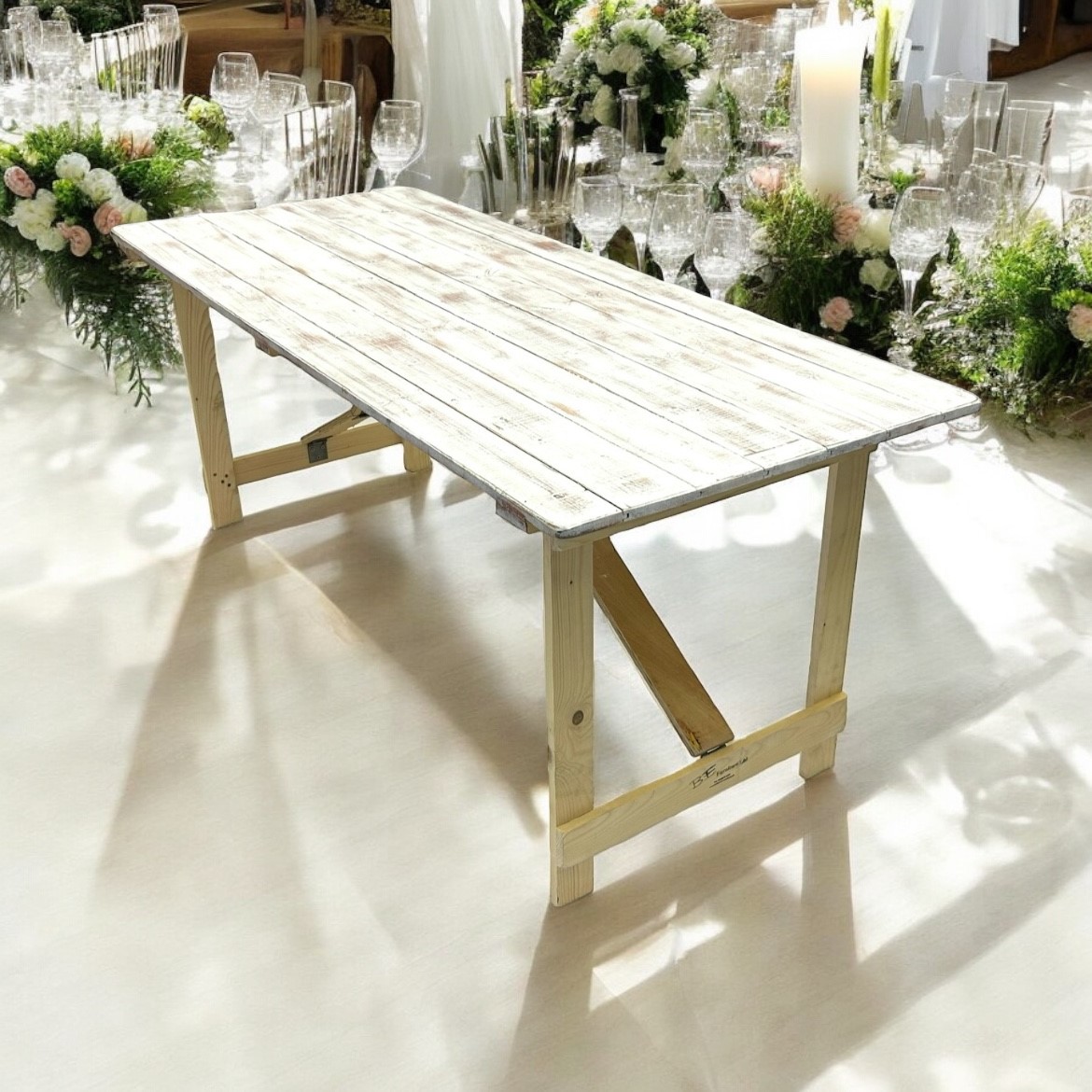 Distressed Limewash Trestle Table