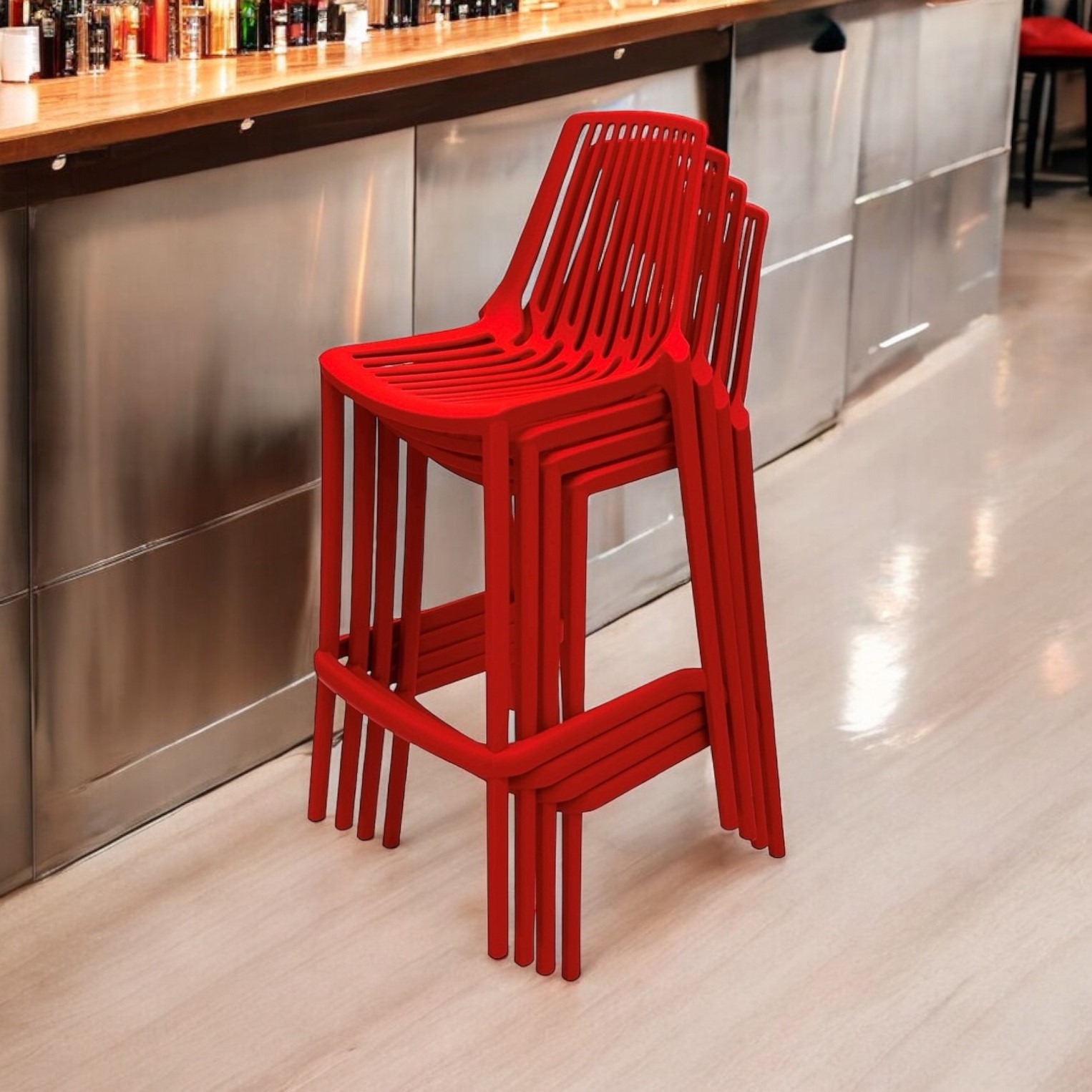 Red Plastic Stacking Bar Stools