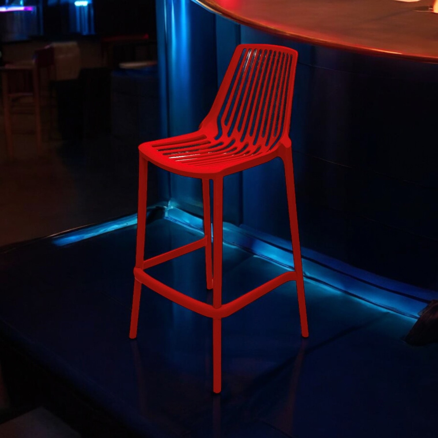 Red Plastic Stacking Bar Stools