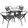 Round Glass Table & 4 Black Steel Chairs - BE Furniture Sales