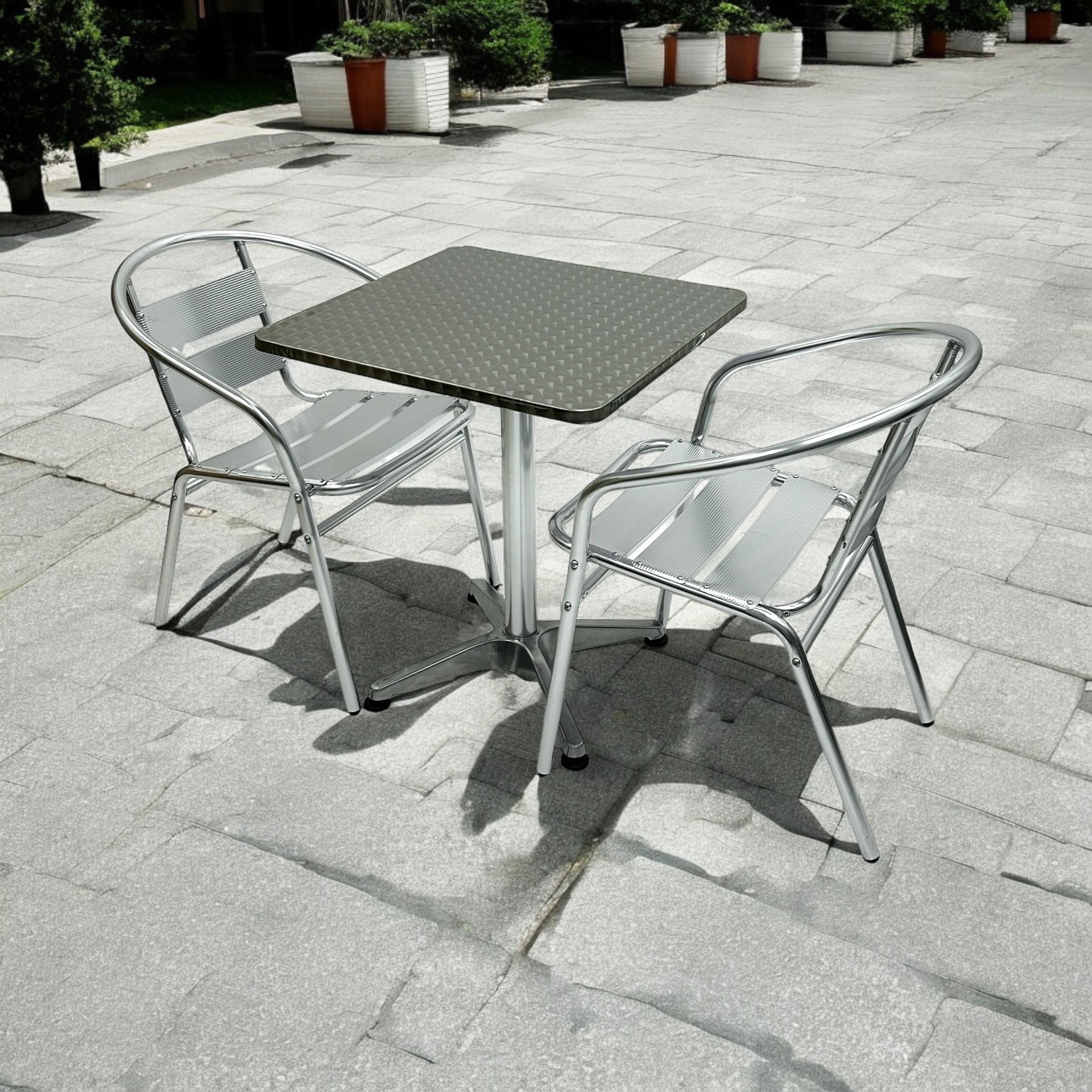 Aluminium Bistro Set with Square Pedestal Table