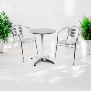 Aluminium Cafe Set with Round Pedestal Table