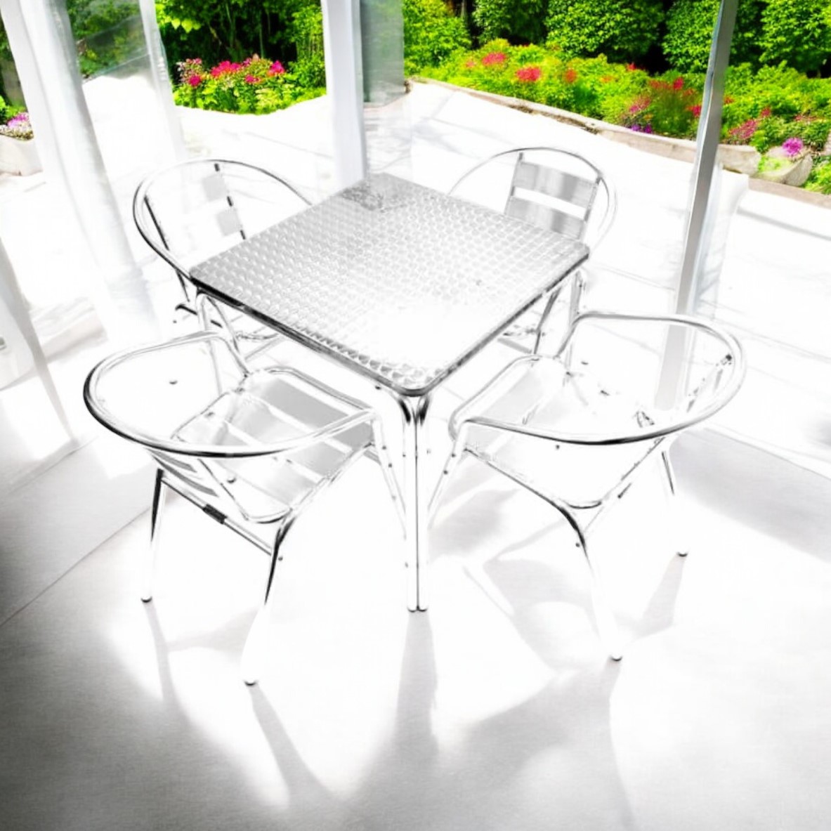 Aluminium Catering Square Table & 4 Chair Furniture Set - BE Furniture Sales