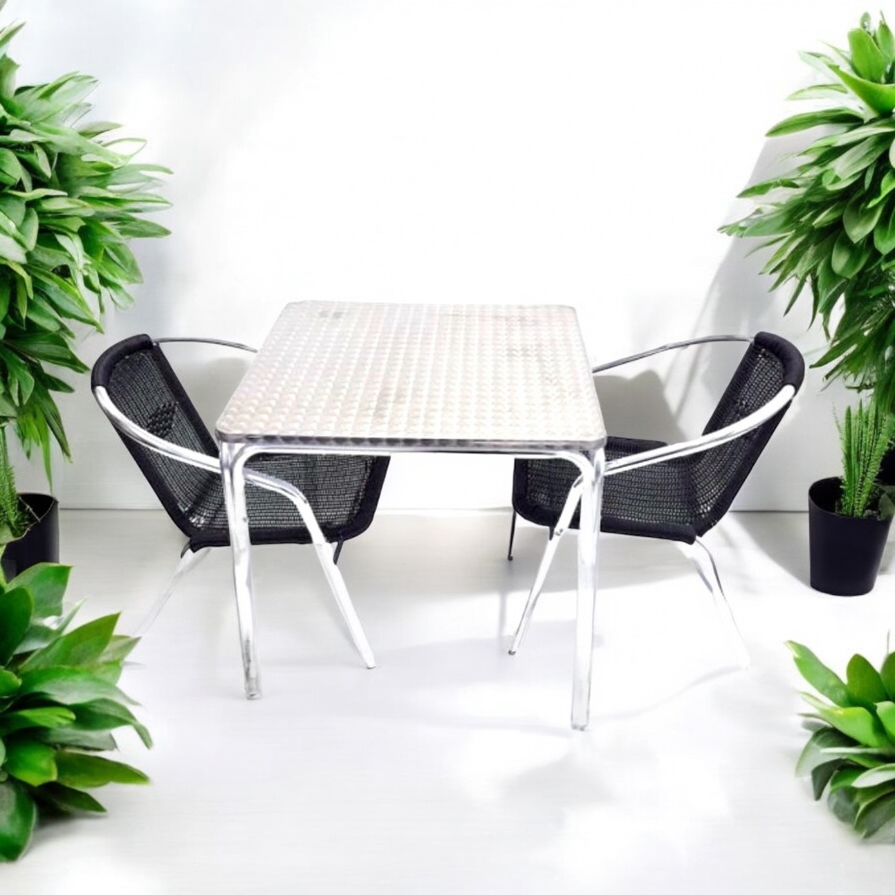 Aluminium Garden Sets Square Table 2 Rattan Chairs