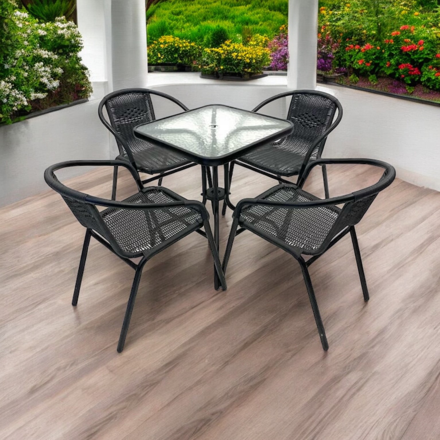 Glass table patio set sale