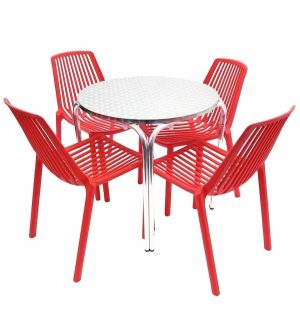 Summer Garden Patio Set - Round Aluminium Table & 4 Red Chairs Set - BE Furniture Sales