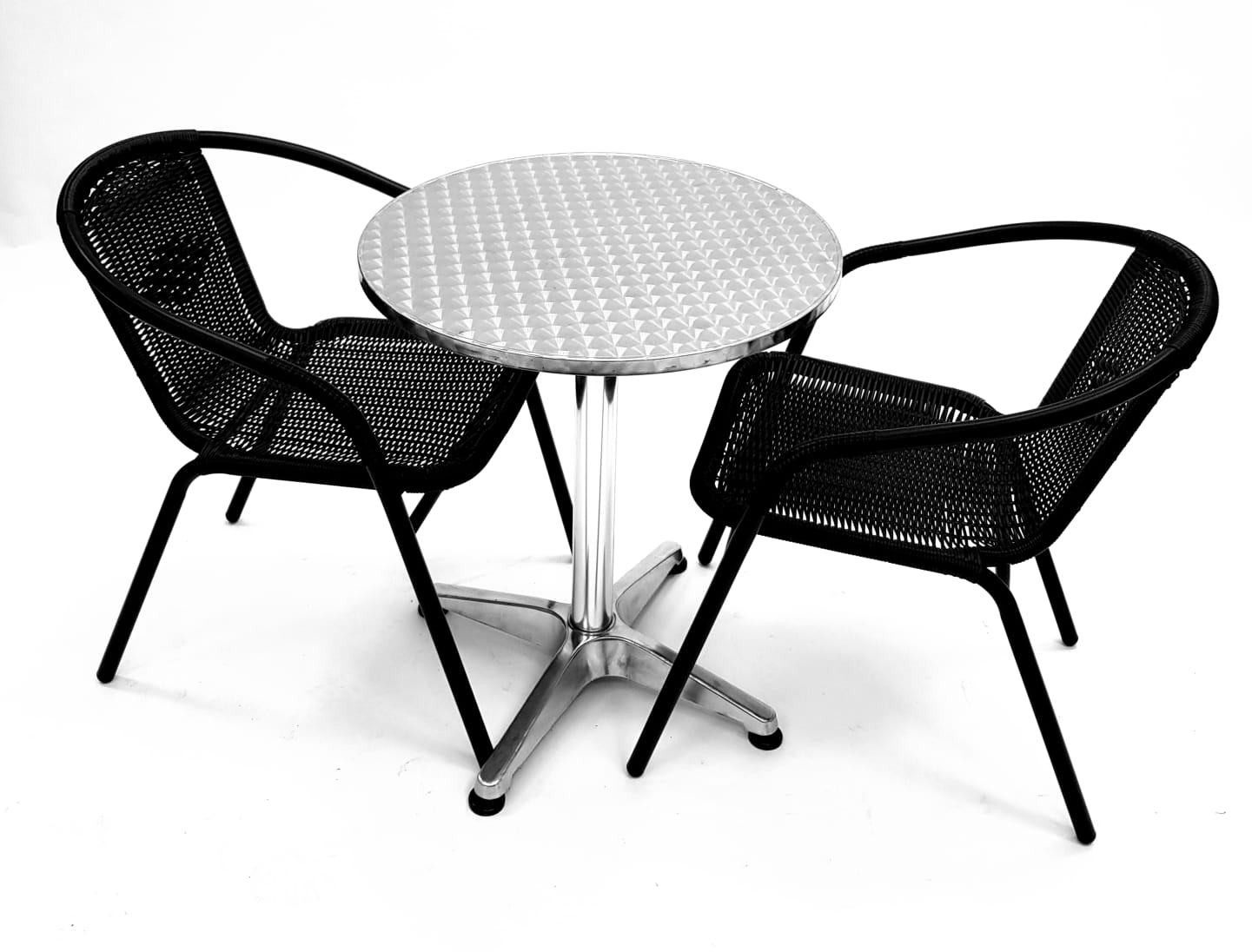Black Rattan Garden Sets with 2 Chairs & Aluminium Table - BE Furniture