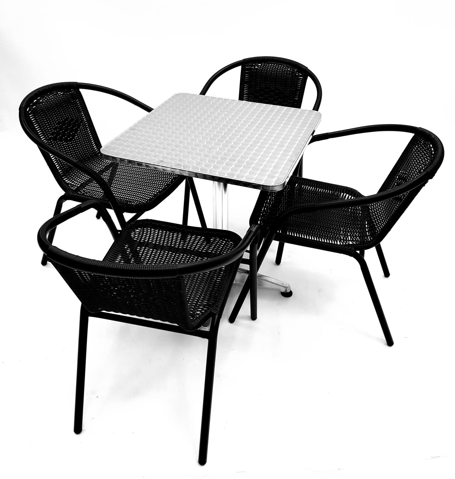 5 Piece Black Rattan Garden Sets Aluminium Table - BE Furniture Sales