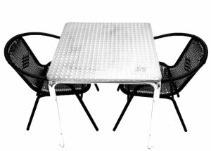 Summer Garden Furniture Set - Aluminium Square Table & 2 Rattan Steel Chairs - BE Furniture Sales