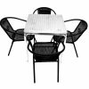Black Garden Cafe Set - Aluminium Square Table & 4 Rattan Steel Chairs - BE Furniture Sales