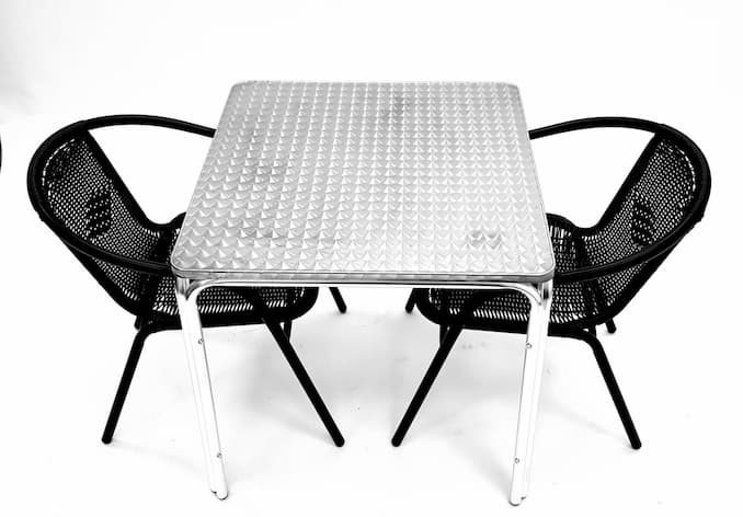 Black Rattan Garden Set x 2 Chairs & Square Aluminium Table - BE