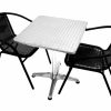 Black Rattan Garden Furniture Set - Square Pedestal Table & 2 Rattan Steel Chairs - BE Furniture Sales