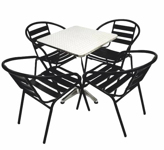 Black Steel Garden Set - Square Pedestal Table & 4 Chairs - BE Furniture Sales