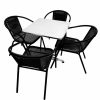 Black Garden Patio Sets - Square Pedestal Table & 4 Rattan Steel Chairs - BE Furniture Sales