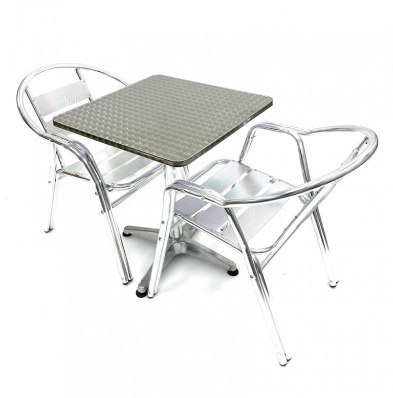 Aluminium Bistro Set - Square Pedestal Table & 2 Double Tube Chairs