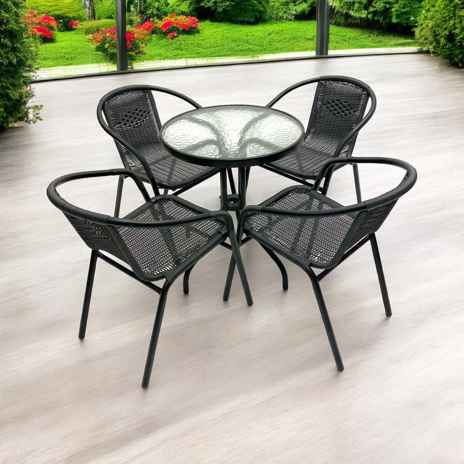 Black rattan round table sale