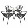 Outdoor Garden Furniture Set - Square Glass Table & 4 Black Steel Chairs - BE Furniture Sales