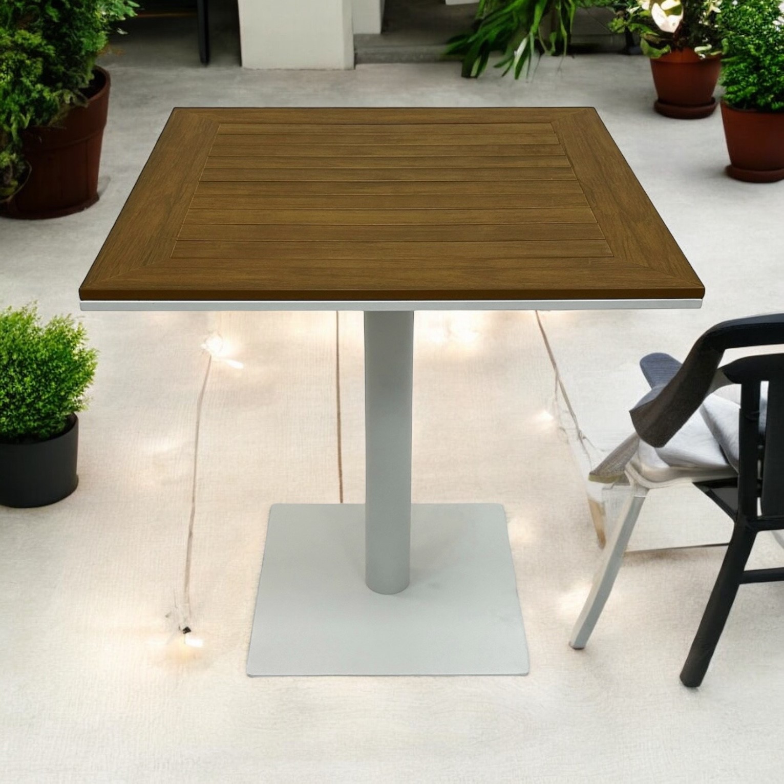 Square Pedestal Bistro Table White Frame BE Furniture Sales