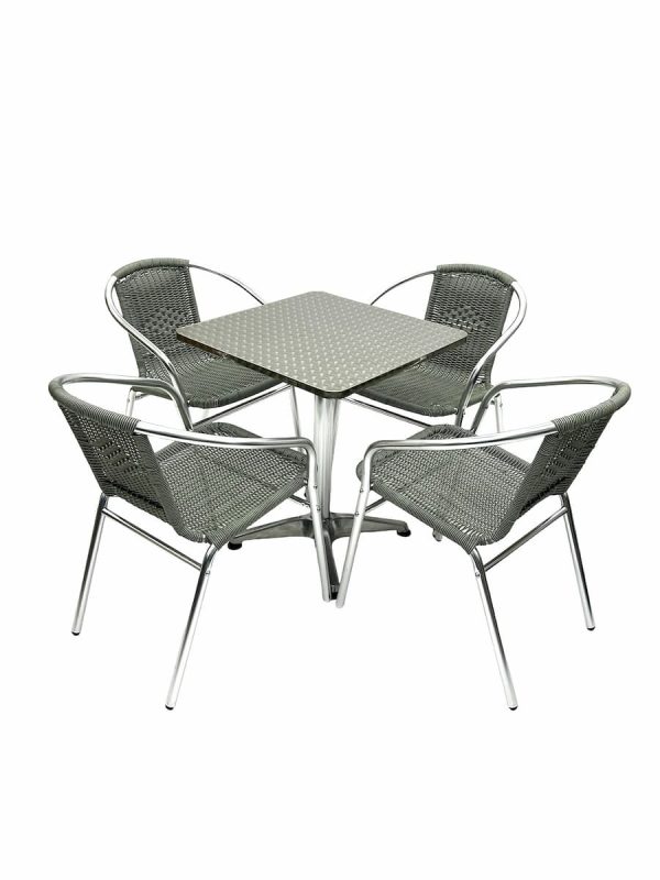 Aluminium Table & 4 Grey Rattan Chairs - BE Furniture Sales