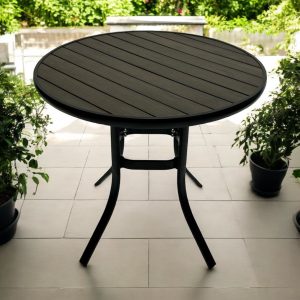 Round Brown Garden Dining Table