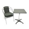 Aluminium Table & 2 Grey Rattan Chairs