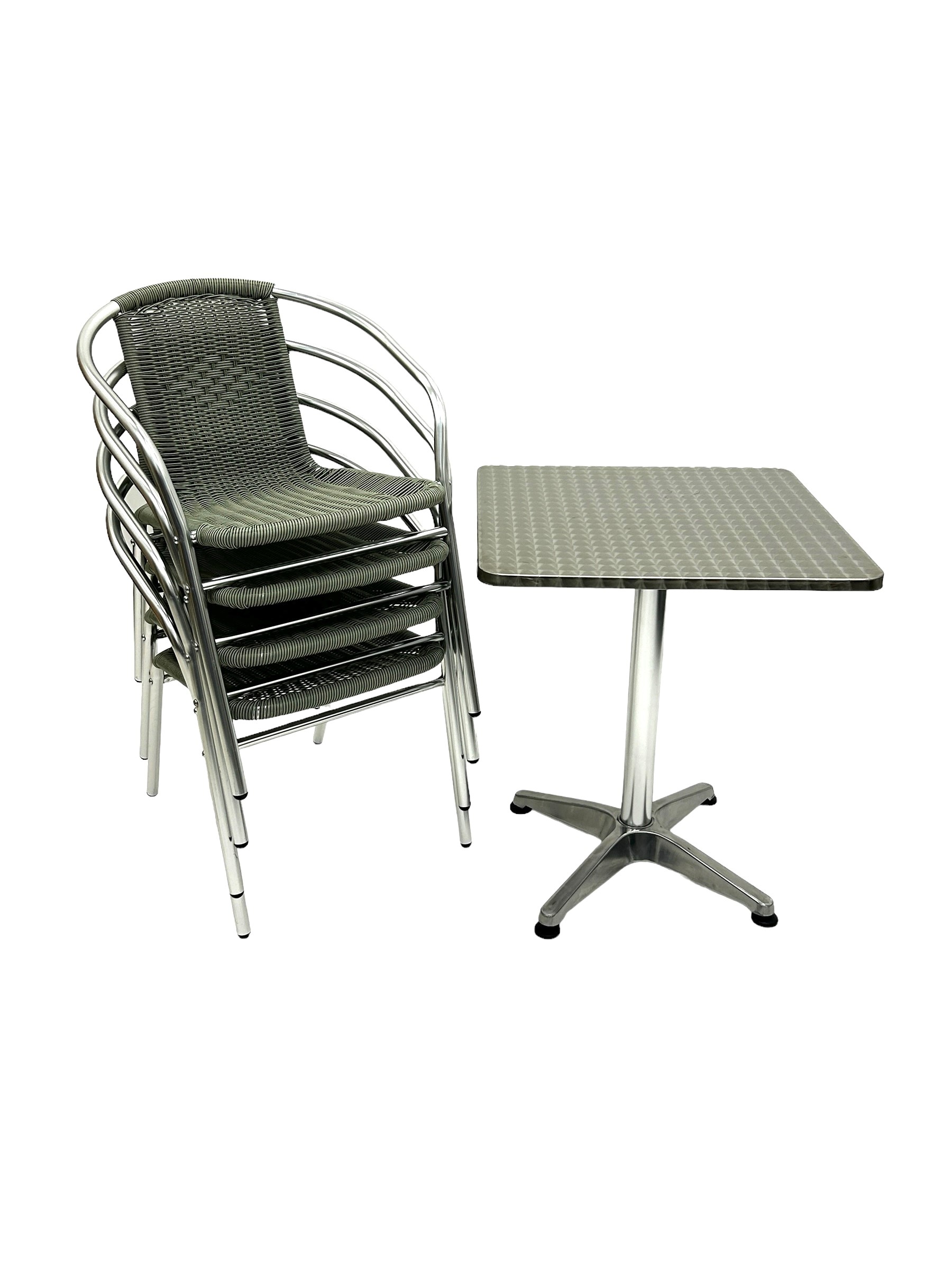 Aluminium Table & 4 Grey Rattan Chairs