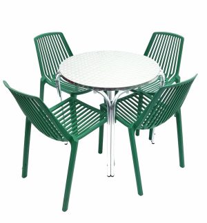 Green Garden Patio Set - Round Aluminium Table & 4 Green Chairs Set - BE Furniture Sales