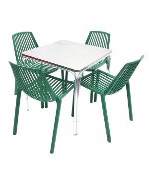 Green Bistro Furniture Set - Square Aluminium Table & 4 Green Chairs Set - BE Furniture Sales