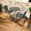 Round Pedestal Aluminium Table & 2 Grey Rattan Chairs