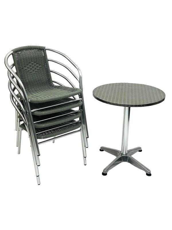 Grey Rattan Stacking Chairs Set